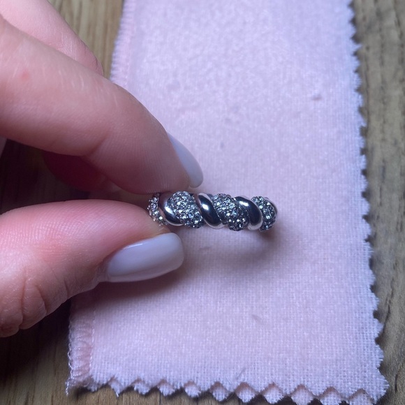 EXPRESS Twisted Silver-Tone Pave Ring- Size 8 - Picture 1 of 2